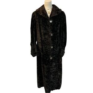 Vintage 1930s Black Crushed Velvet Opera Coat Longline Teddy Feel Jacket Sz M
